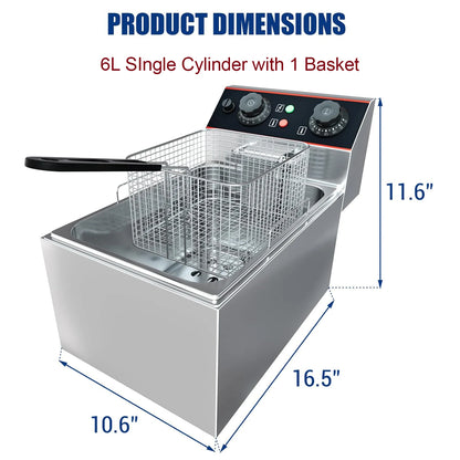 Commercial Electric Deep Fryer with Baskets Stainless Steel Adjustable Temperature Deep Fryer