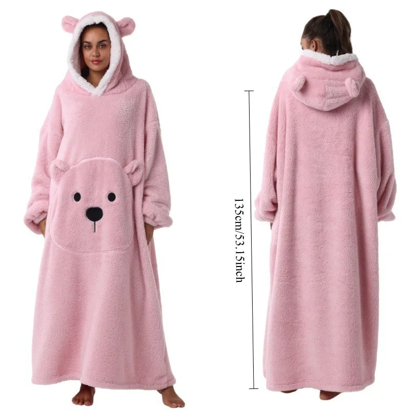 1PC Extra Long Sleeve Wearable Blanket Hoodie Solid Color Thick Warm Unisex Oversized Lazy blanket