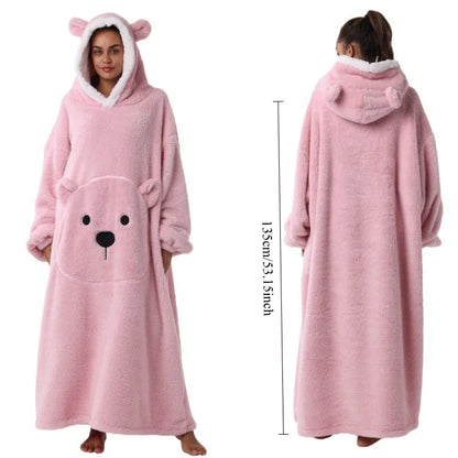 1PC Extra Long Sleeve Wearable Blanket Hoodie Solid Color Thick Warm Unisex Oversized Lazy blanket