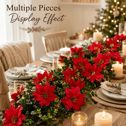 2Pcs Artificial Christmas Garland Red Poinsettia Eucalyptus Faux Flower