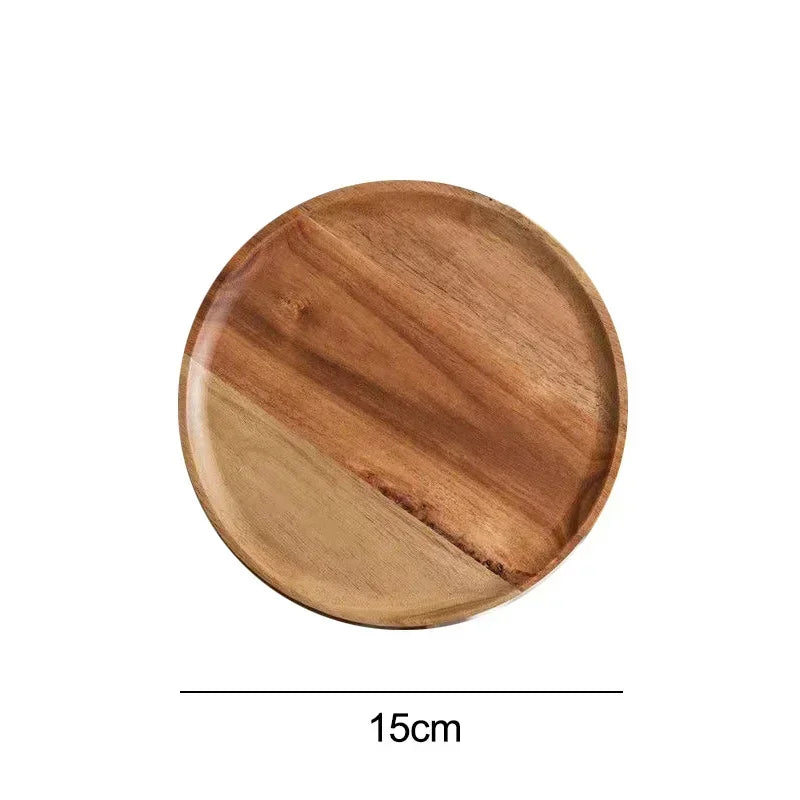 Dish10/15/20/25cm Wooden Round Serving Platter Tray