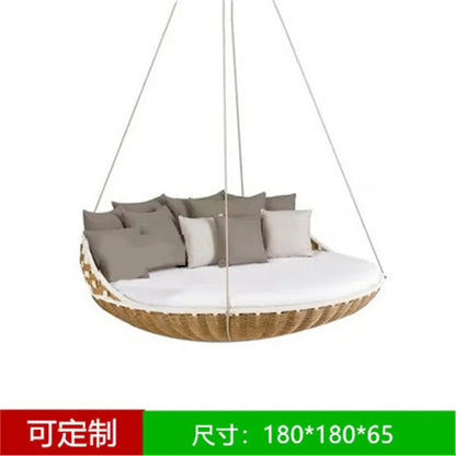 New Outdoor Rattan Daybed Swing Patio Leisure Hanging Wicker Swings Lounger Round