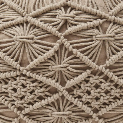 Hand Knitted Cotton Pouf Ottoman Foot Rest - Boho Round Stuffed for Living Room Bedroom Beige