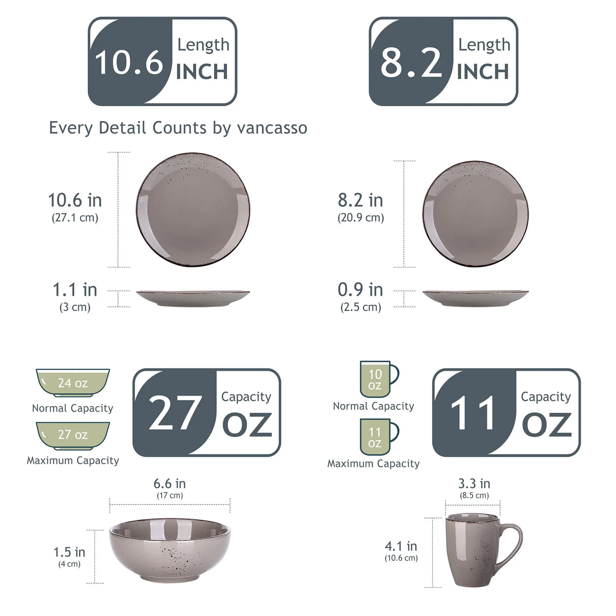 Navia Grey Ceramic Stoneware Dinnerware Set