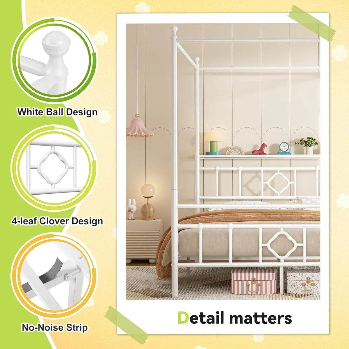 Canopy Bed Frame with Storage Headboard Metal Platform Bed