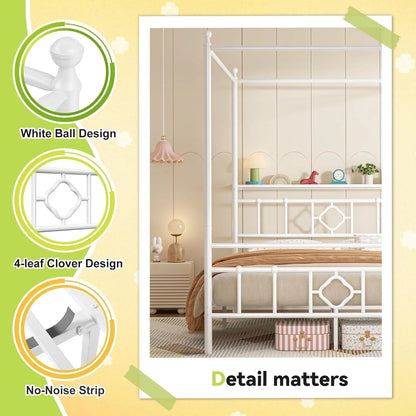 Canopy Bed Frame with Storage Headboard Metal Platform Bed