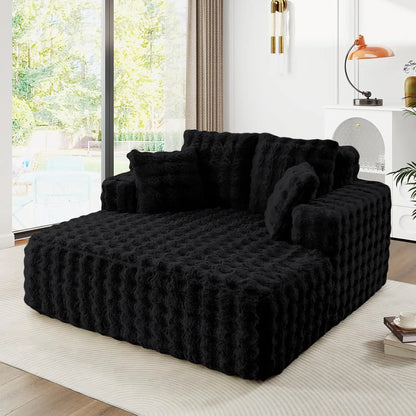 56" Oversized Chaise Lounge Plush Faux Fur Sleeper Sofa Couch Bed with Pillows