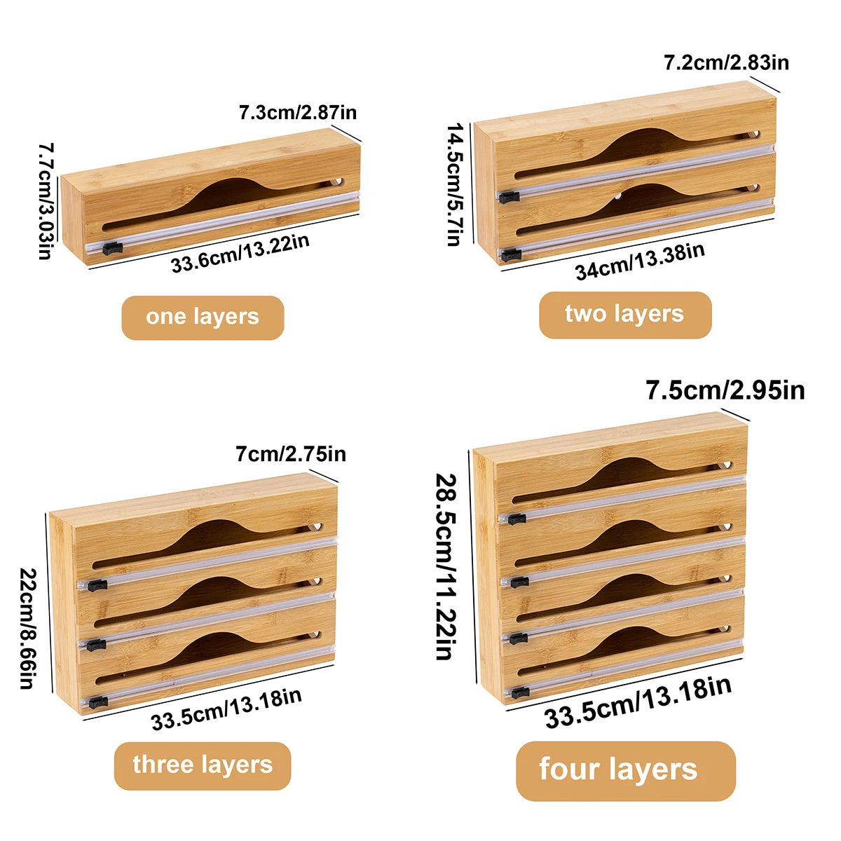 1pc Kitchen Wrap Dispenser Foil & Cling Film Cutter, Trash Bag & Plastic Bag Wooden storage.