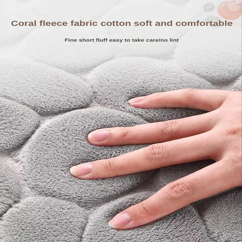 Non-Slip Bathroom Mat Cobblestone Embossed Absorbent Doormat Machine Washable Quick Drying