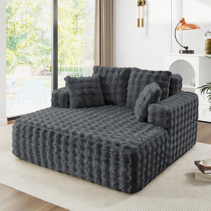 56" Oversized Chaise Lounge Plush Faux Fur Sleeper Sofa Couch Bed with Pillows