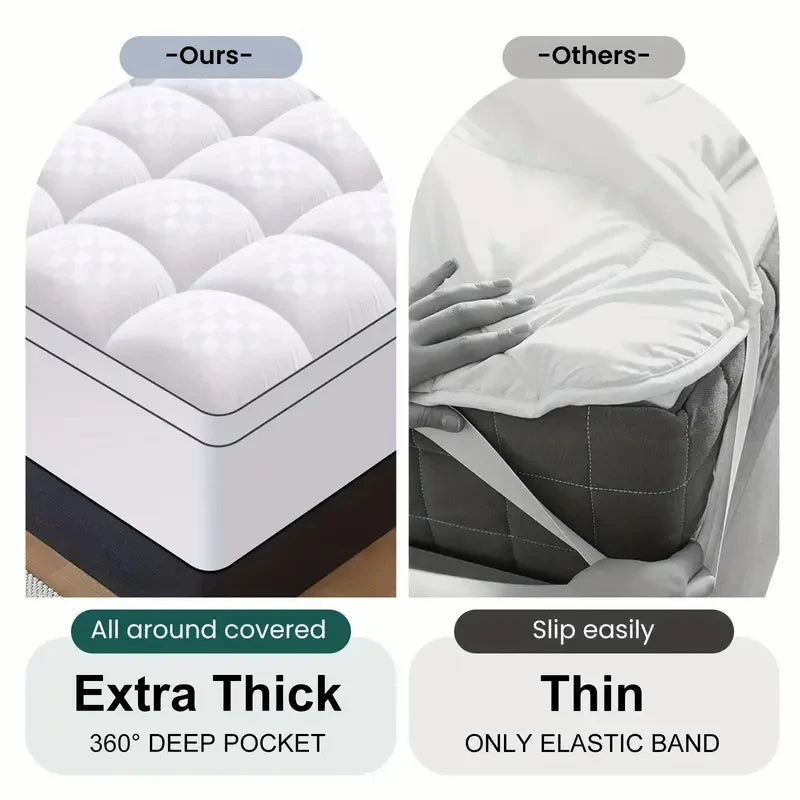 Thick Mattress Topper 1000Gsm Cooling Noiseless Breathable Fitted 8-21 Deep Pocket Machine Washable