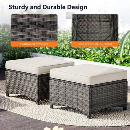 2-Piece Outdoor Wicker Ottoman Set with Removable Cushions for Patio
