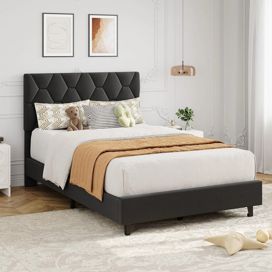Twin XL Bed Frame Upholstered Platform Adjustable Headboard Quiet Heavy Duty No Box Spring Required