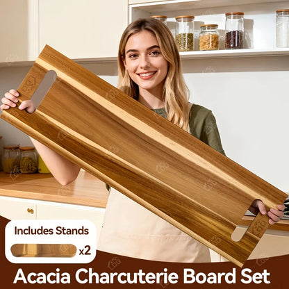 Extra Large Acacia Wood Charcuterie Board & Cutting Board with Handles – 36 x 12 Inch