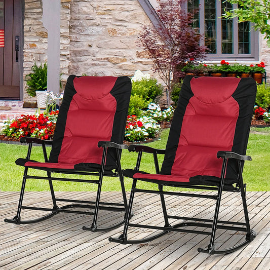 2PC Oversized Folding Rocking Camping Chairs, Red