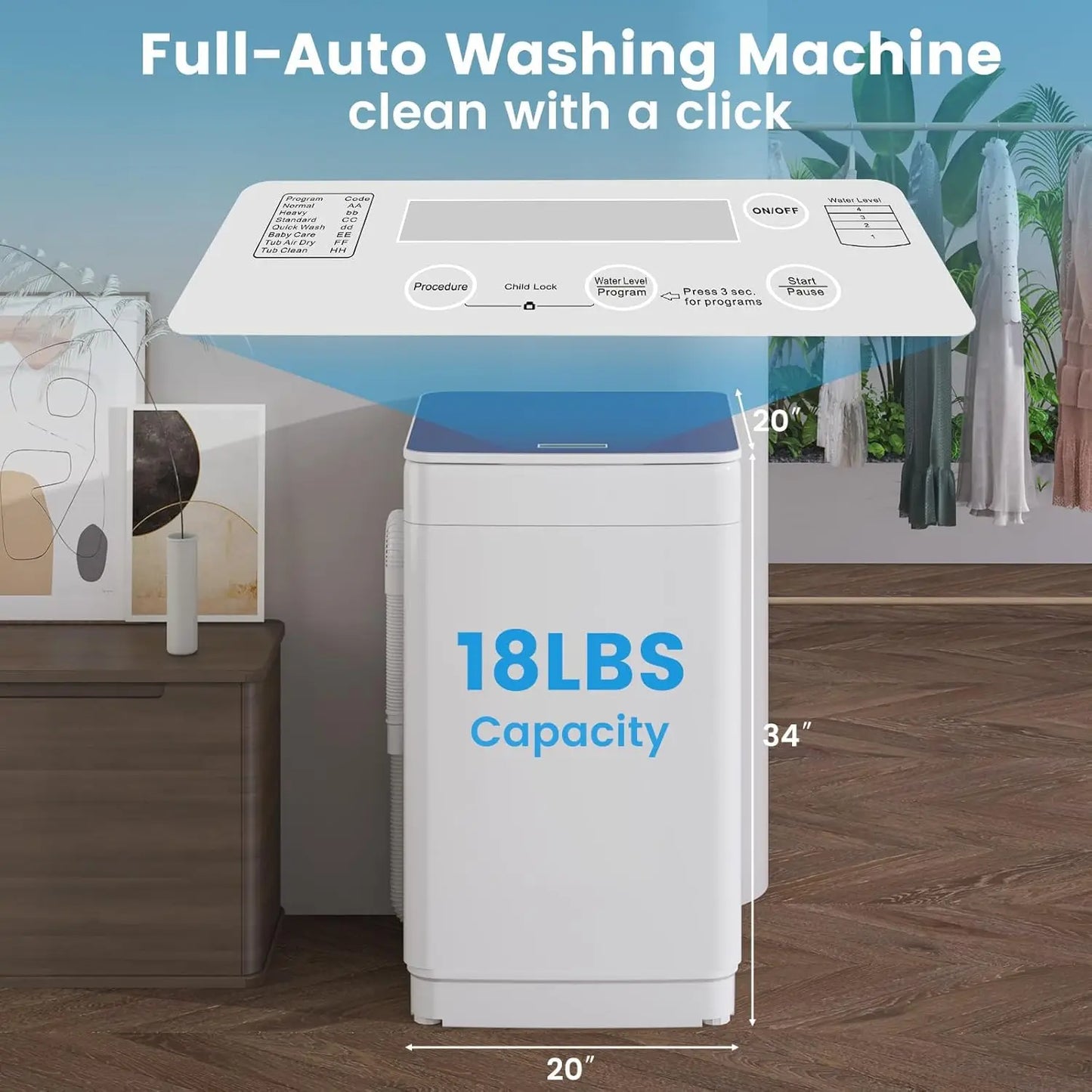 Portable Washing Machine and Dryer Set, 18lbs Fully Automatic Washer and 10lbs Portable Dryer with Stainless Steel, Customized