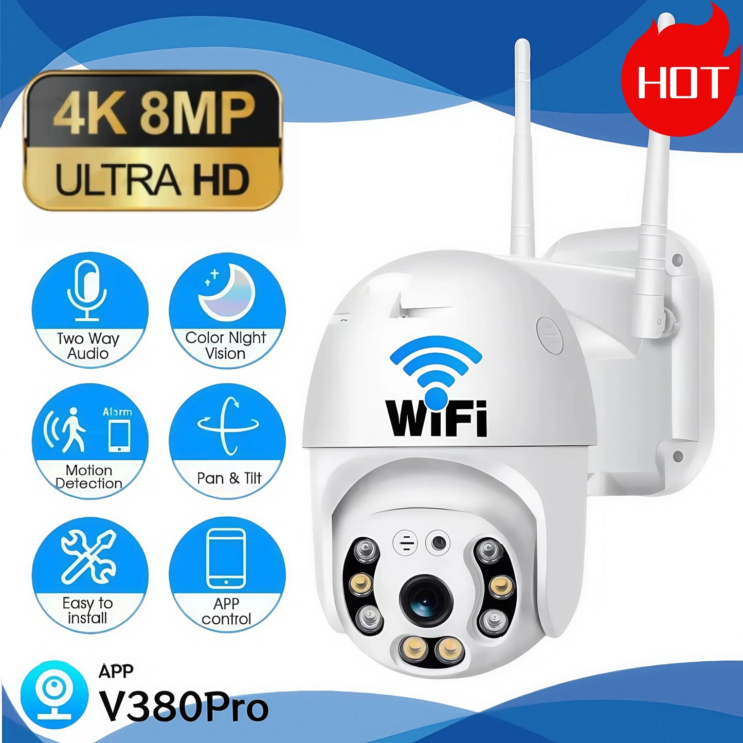 V380 pro 8MP 4K Wi-Fi Camera Outdoor Home Security IP Smart Monitor Video Full Color Night Vision