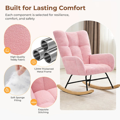 Teddy Upholstered Saucer Rocking Chair with High Backrest Armchair Padded