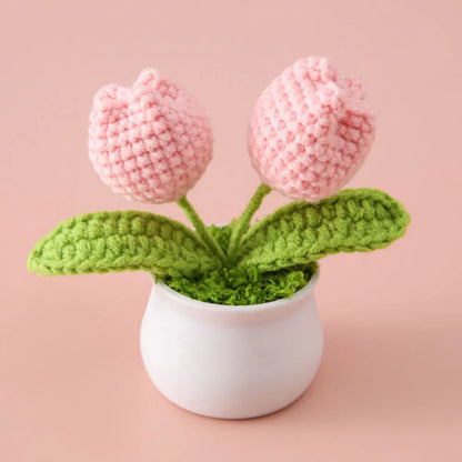 Hand-knitted Sunflower Tulip Crochet Flowers Potting