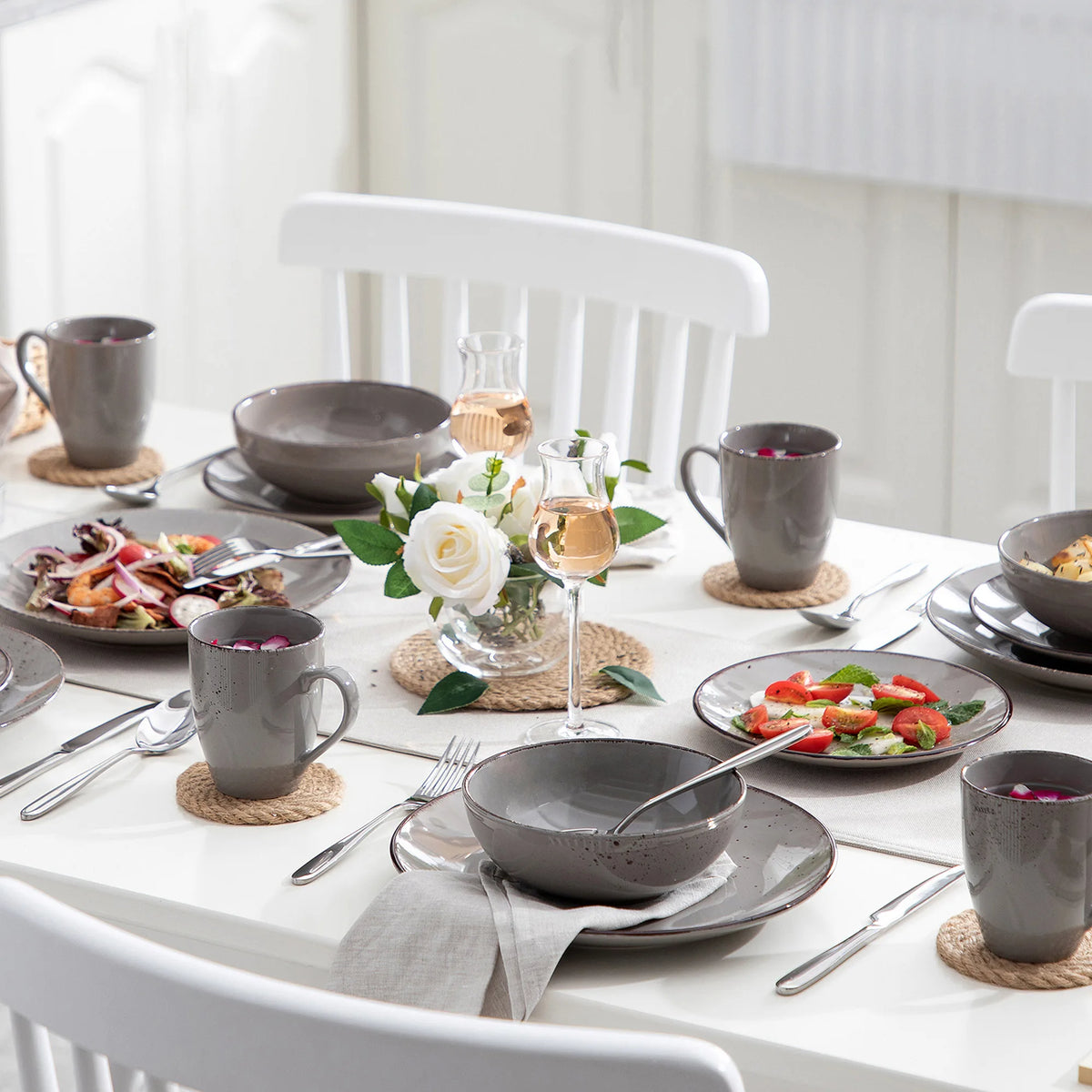 Navia Grey Ceramic Stoneware Dinnerware Set
