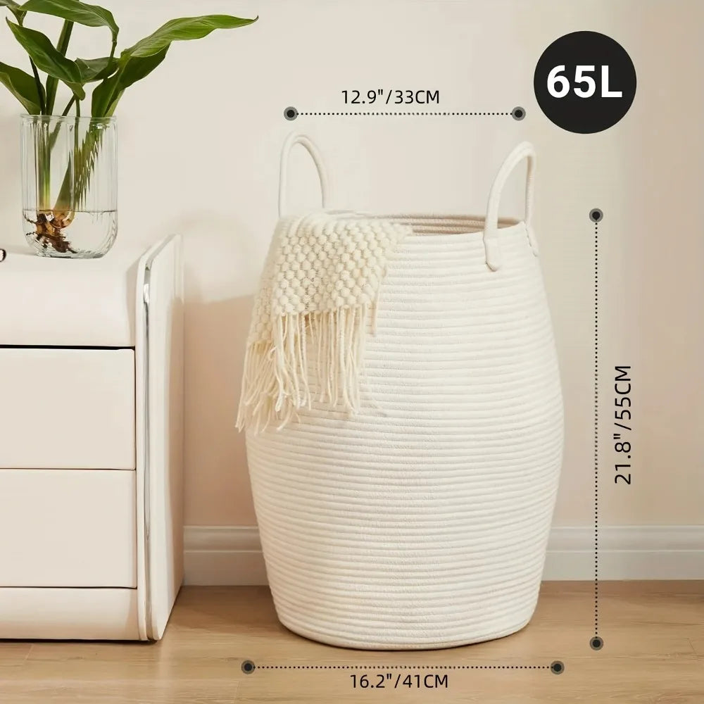 Bohemian Laundry Hamper Basket - 22" Tall Foldable Fabric Storage Bin with Handles