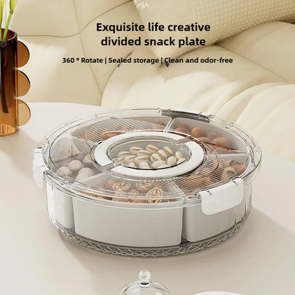 Rotation Divided Serving Tray with Lid and Handle Large Snack Box Container