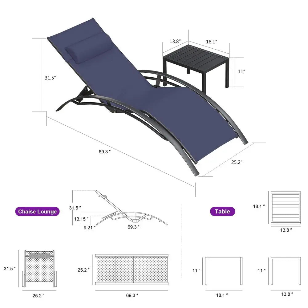 Patio Chaise Lounge Set Outdoor Beach Pool Sunbathing Lounger Recliner Outside