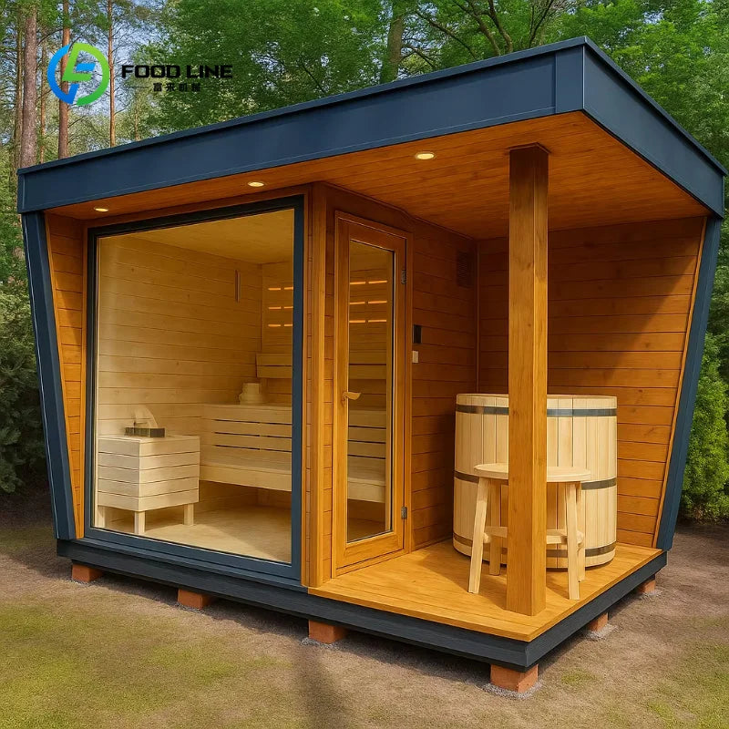 Outdoor Square Traditional Sauna Room Steam Hot Tub Combo