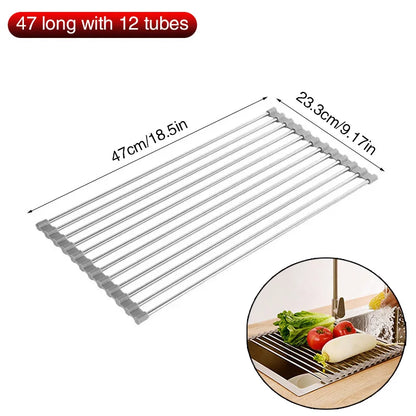 Over Sink Rollable Dish Drying Rack Foldable Stainless Steel Drain Mat