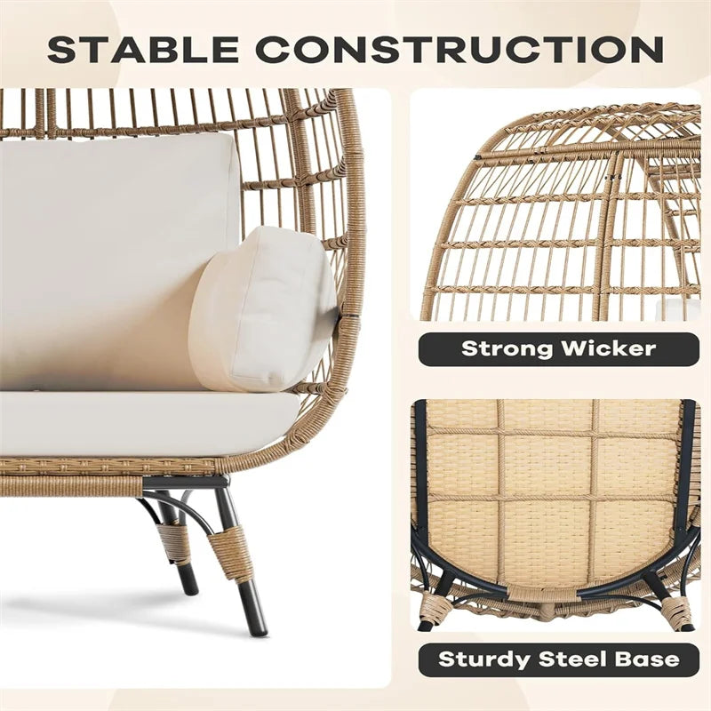 Oversized Egg Chair for Outdoor, Wicker Egg Chair with Cushions & Steel Frame