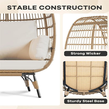 Oversized Egg Chair for Outdoor, Wicker Egg Chair with Cushions & Steel Frame