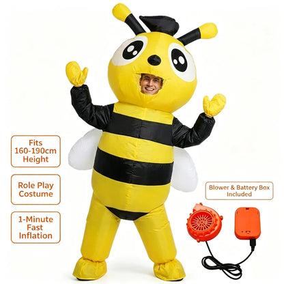 Inflatable Bee Costume for Adults Funny Bumblebee Cartoon Insect Mascot Suit with Blower Fan Battery Powered Halloween Party