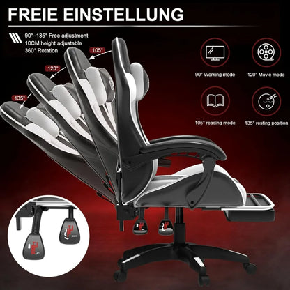 Computer Gaming Leather Office Chairs with Footrest, Back Recliner Height Adjustable