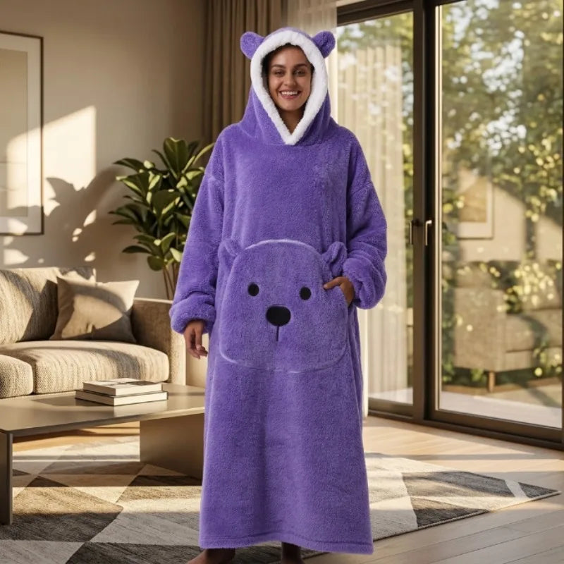 1PC Extra Long Sleeve Wearable Blanket Hoodie Solid Color Thick Warm Unisex Oversized Lazy blanket