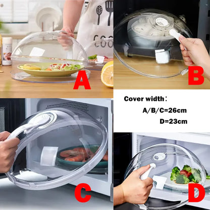Microwave Food Splash Resistant Food Heating Cover with Steam Vent and Handle Transparent Plate Cover