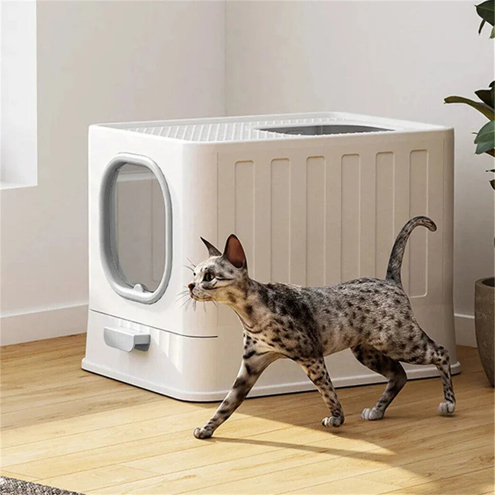Large Cat Litter Box Pet Toilet Skylight Enclosed Drawer Scoop Covered Tray