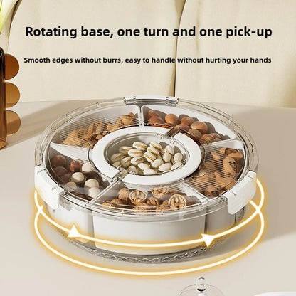 Rotation Divided Serving Tray with Lid and Handle Large Snack Box Container