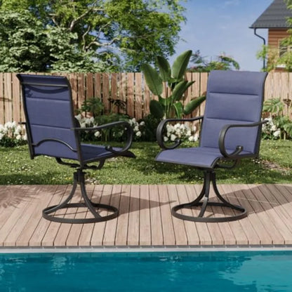 Patio swivel chair set of 2 for outdoor dining, Text Ilene fabric with metal frame,