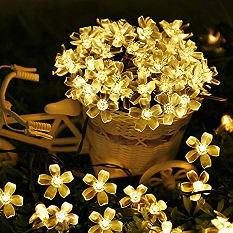 Solar String Sakura Lights 20/50/100/200LEDS Outdoor Waterproof Festival Garden Decorative Lights