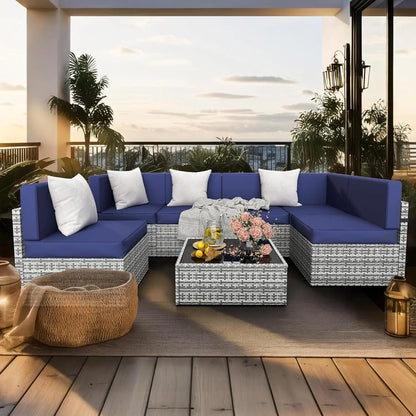 7 Piece Outdoor Sectional Sofa Set, All-Weather Patio Furniture with Washable Cushions.