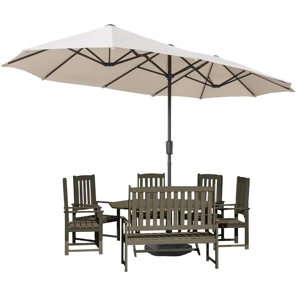 Large terrace umbrella, outdoor double-sided rectangular market umbrella with 12 ribs for UV protection