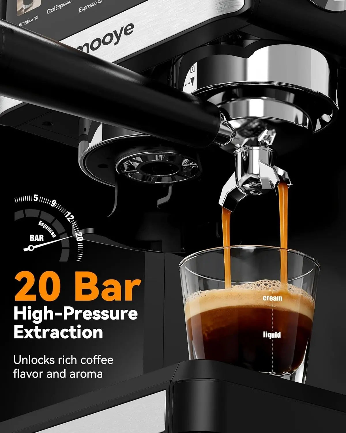 Espresso Machine with Grinder 20Bar Compact with Steam Milk Frothed Coffee Maker for Home Cappuccino Latte Cold