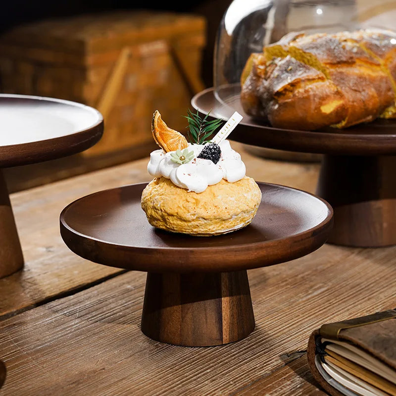 Acacia Wood Pedestal Cake Stand Dessert Display Platter