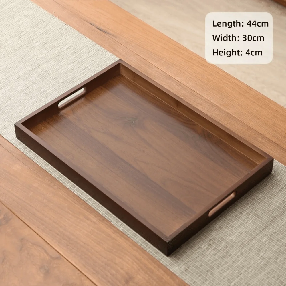 Decorate Tray Rectangular Bamboo Wooden Walnut Color with Handle Serving Tray