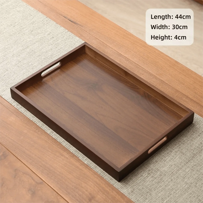 Decorate Tray Rectangular Bamboo Wooden Walnut Color with Handle Serving Tray