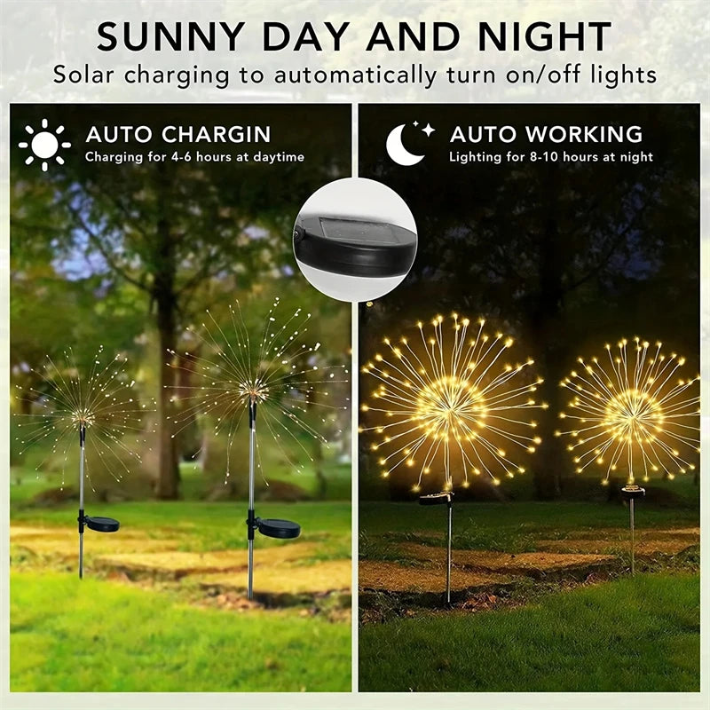 Solar Firework Outdoor Waterproof Solar 8 Lighting Modes Fairy String Light