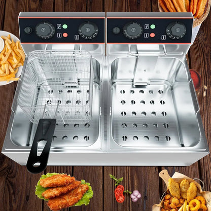 Commercial Electric Deep Fryer with Baskets Stainless Steel Adjustable Temperature Deep Fryer