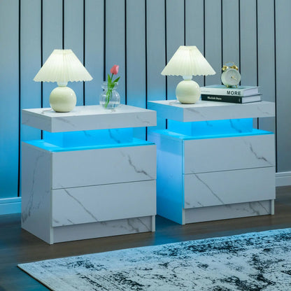 Set of 2 LED Nightstand with 2 Drawers, with LED Lights