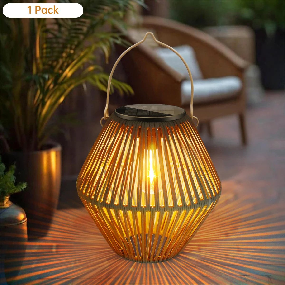 Solar Lights Outdoor Waterproof Boho Light for Outside Hanging Rattan Lantern Decoration for Garden Yard Patio