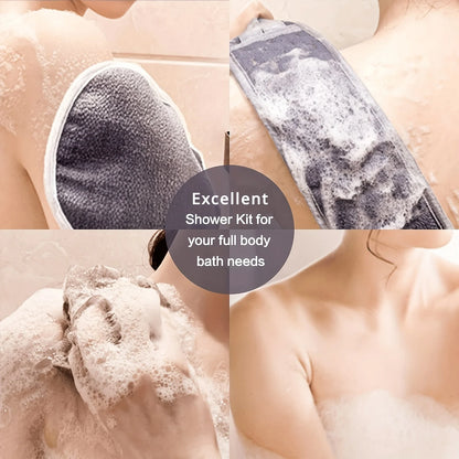 Exfoliating Body Scrubber Set - Includes Back Scrubber, Bath Glove And Shower Bath Sponge Loofah